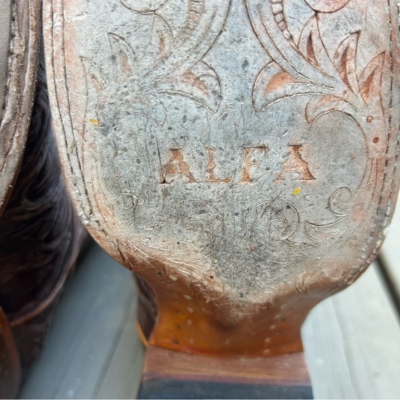 ALFA Men’s Leather Square Toe Cowboy Boots | Western Tan Brown Fish Scale | Sz 8 - Picture 8 of 10
